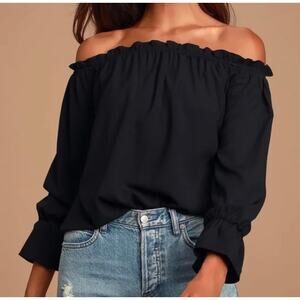 Lulus "All in Good Fun" Off-the-Shoulder Womens Top Size S Black Long Sleeve NWT